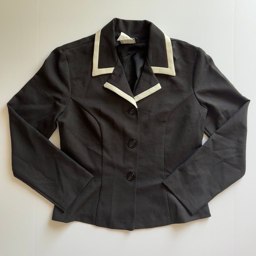 Vintage City Triangles Black White Trim Blazer Jacket Size 11 Made in USA